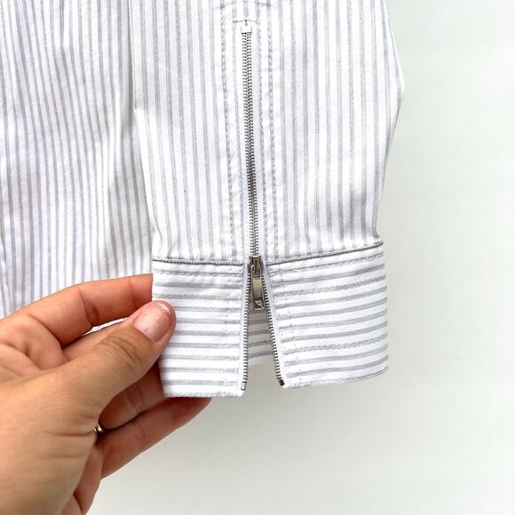 Lafayette 148 Connor Structured Zip Blouse Sparkle Stripe White Festive 4 - Picture 7 of 9